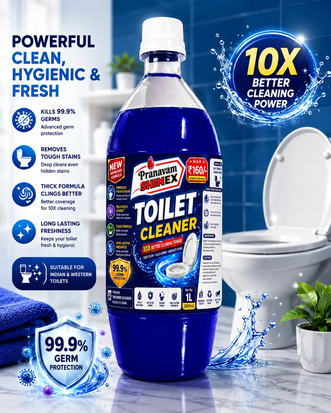Toilet Cleaner - 1 Ltr - Shinex - SHINEX - Pranavam Industries